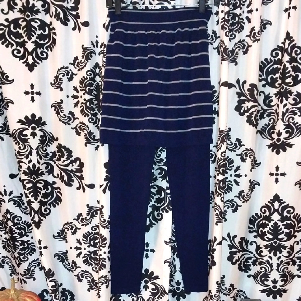 Navy Striped Skirt With Leggings